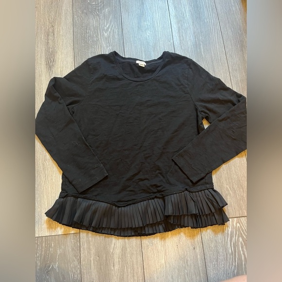 J. Crew Black Crewneck Sweatshirt With Pleated Trim,  M 100% Cotton - Picture 2 of 8